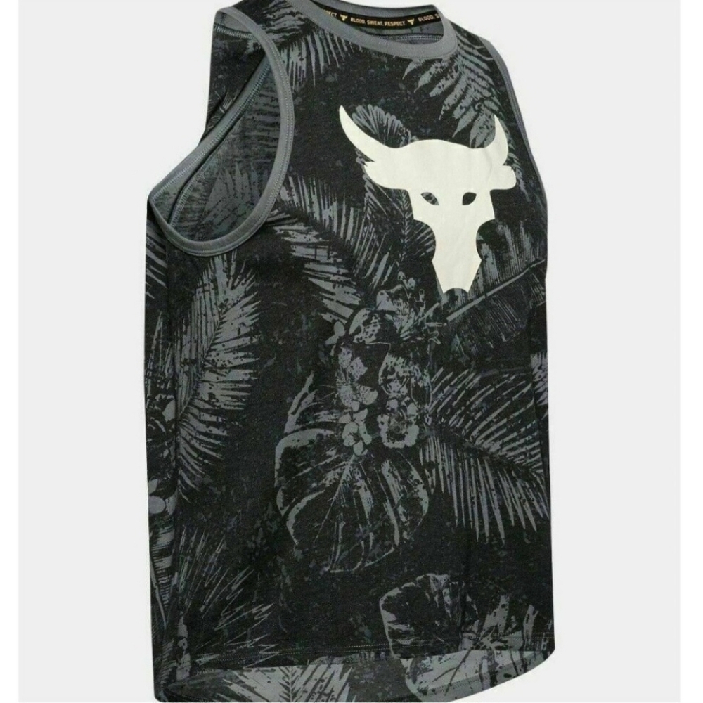 Under Armour Project Rock Aloha Camo Tank Top Black Women's Large L Palm Print - Picture 2 of 8